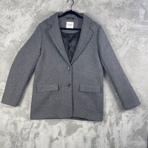 Abercrombie Fitch Men LT Gray Herringbone Blazer Jacket Wool Blend Lined Pockets